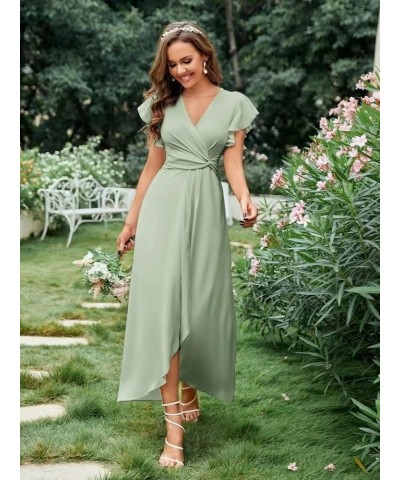 V-Neck Bridesmaid Dresses for Wedding Long Chiffon Ruffles Elegant A-Line Prom Gown Formal Party Dress 2023 DR0252R Sage Gree...