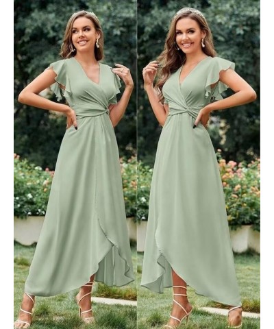 V-Neck Bridesmaid Dresses for Wedding Long Chiffon Ruffles Elegant A-Line Prom Gown Formal Party Dress 2023 DR0252R Sage Gree...