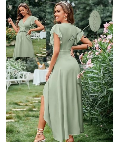 V-Neck Bridesmaid Dresses for Wedding Long Chiffon Ruffles Elegant A-Line Prom Gown Formal Party Dress 2023 DR0252R Sage Gree...