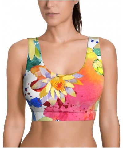 Vintage Bamboo Sports Bra for Women Seamless Padded Yoga Bras Workout Fitness Running Crop Tank Tops Yellow Lotus Flower $11....