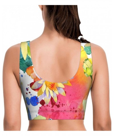 Vintage Bamboo Sports Bra for Women Seamless Padded Yoga Bras Workout Fitness Running Crop Tank Tops Yellow Lotus Flower $11....