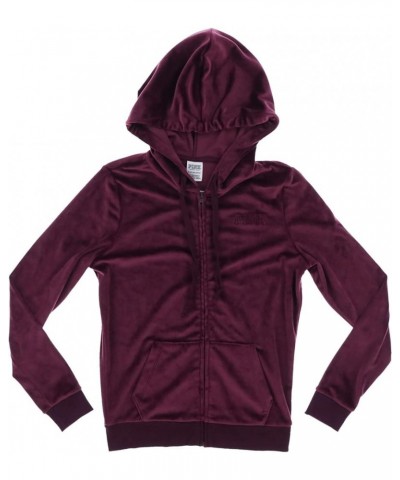 Pink Hoodie Full Zip Velour Sweatshirt Burgundy $30.24 Hoodies & Sweatshirts