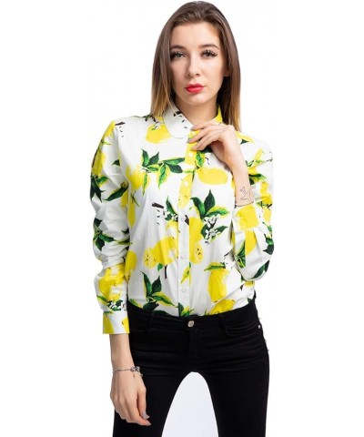 Women's Blouses Casual Long Sleeve Work Button Down Dress Hawaiian Shirts Tops White Yellow Lemon $15.11 Blouses