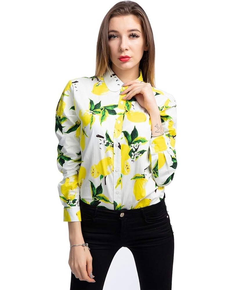 Women's Blouses Casual Long Sleeve Work Button Down Dress Hawaiian Shirts Tops White Yellow Lemon $15.11 Blouses