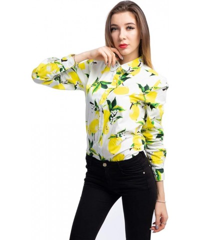 Women's Blouses Casual Long Sleeve Work Button Down Dress Hawaiian Shirts Tops White Yellow Lemon $15.11 Blouses