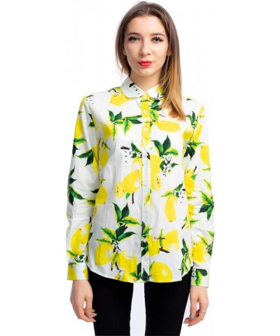 Women's Blouses Casual Long Sleeve Work Button Down Dress Hawaiian Shirts Tops White Yellow Lemon $15.11 Blouses