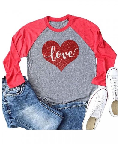 Womens Love Heart Raglans T-Shirts Casual Long Sleeve Valentine's Day Graphic Tees Tops Red 6 $13.56 T-Shirts