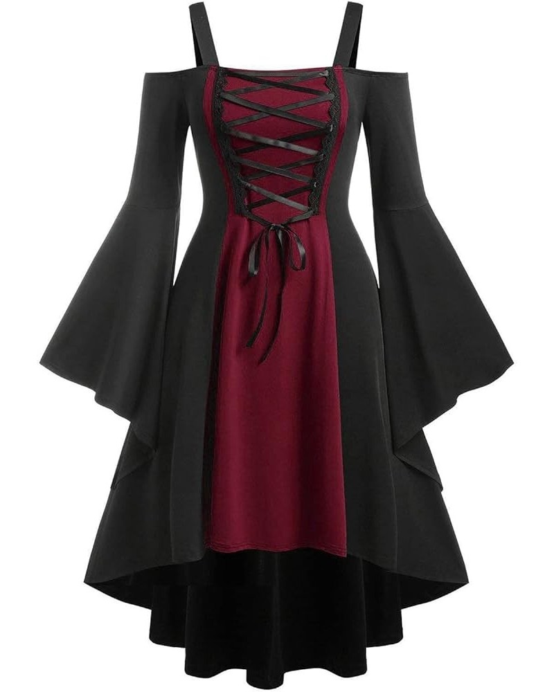 Women's Plus Size Halloween Medieval Dresses Cold Shoulder Butterfly Sleeve Lace Dress Cosplay Gothic Costume C-red $13.18 Ot...