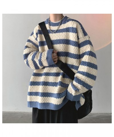 Women Men Kawaii Knit Sweater Sweatshirt Cute Japanese Korean Preppy Stripes Pullover Long Sleeve Oversize Streetwear Blue $1...