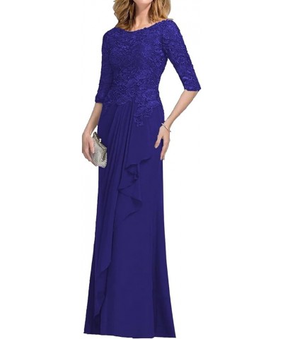 Mother of The Bride Dresses Long Evening Formal Dress Lace Applique Wedding Guest Groom Ruffles Half Sleeve Women's Royal Blu...