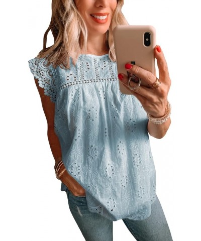 Women's Summer Cute Ruffle Tank Tops Flowy Chiffon Lined Sleeveless Shirts Blouses F0 Sky Blue $16.51 Tanks