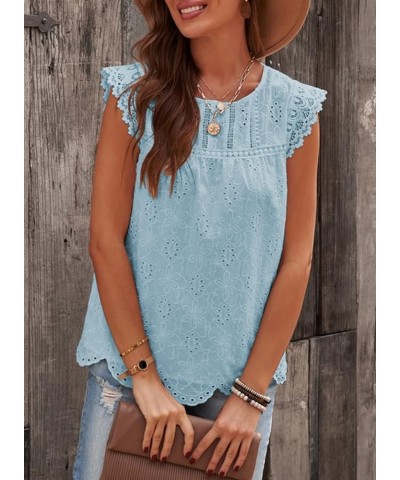 Women's Summer Cute Ruffle Tank Tops Flowy Chiffon Lined Sleeveless Shirts Blouses F0 Sky Blue $16.51 Tanks