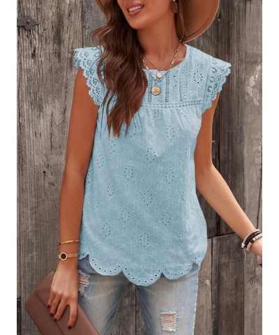 Women's Summer Cute Ruffle Tank Tops Flowy Chiffon Lined Sleeveless Shirts Blouses F0 Sky Blue $16.51 Tanks