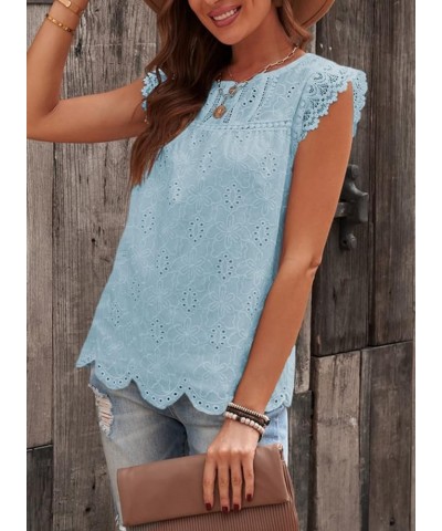 Women's Summer Cute Ruffle Tank Tops Flowy Chiffon Lined Sleeveless Shirts Blouses F0 Sky Blue $16.51 Tanks