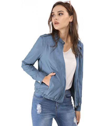 Women's Lightweight Classic Casual Stand Collar Pocket Short Biker Moto Jacket Blue $28.79 Jackets