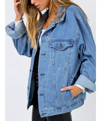 Women's Oversized Vintage Denim Jacket Long Sleeve Boyfriend Coat Light Blue Washed $20.87 Jackets