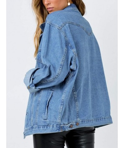 Women's Oversized Vintage Denim Jacket Long Sleeve Boyfriend Coat Light Blue Washed $20.87 Jackets