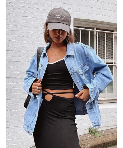 Women's Oversized Vintage Denim Jacket Long Sleeve Boyfriend Coat Light Blue Washed $20.87 Jackets