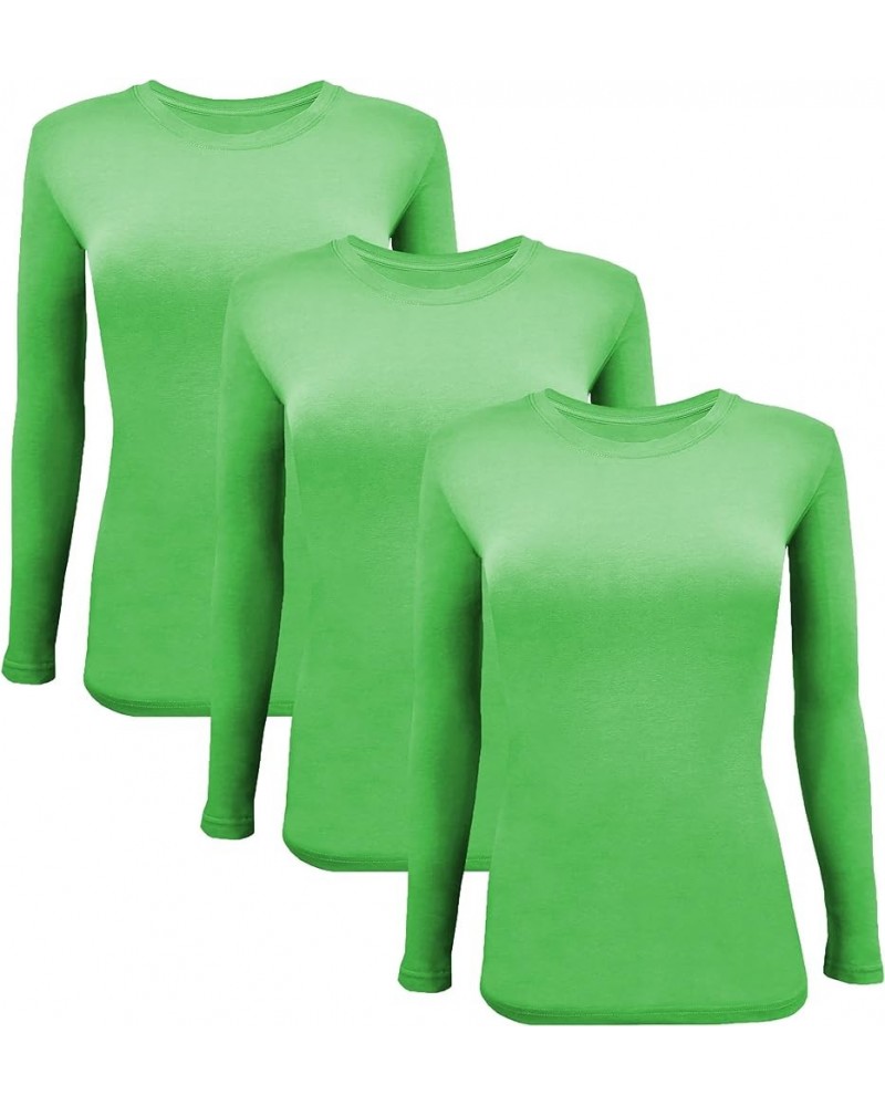 Long Sleeve Undershirts for Scrubs - Great Stretch and Layering Piece - 3 Pack Lime $25.64 Underwear