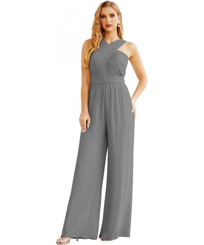 Crisscross Neck Jumpsuit Formal Evening Dress Long Bridesmaid Dresses Bell-bottomed Pants Steel Gray $54.00 Dresses