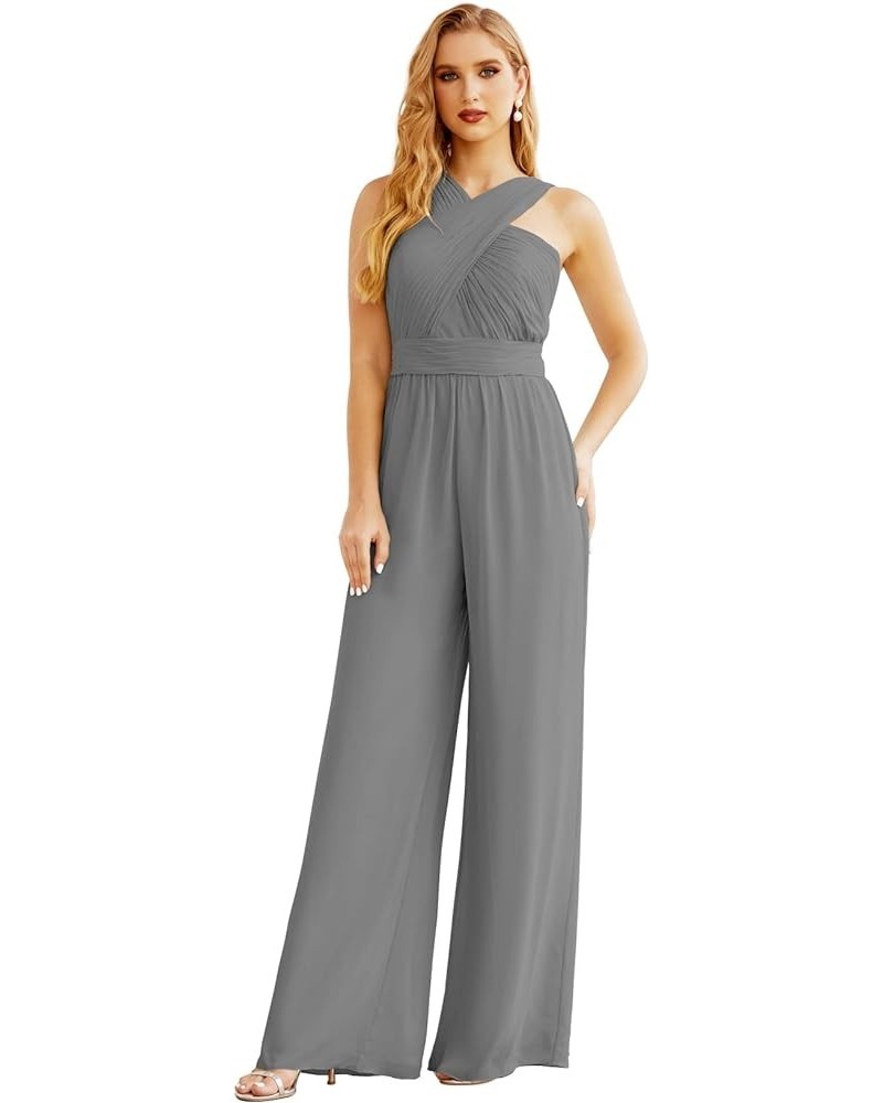 Crisscross Neck Jumpsuit Formal Evening Dress Long Bridesmaid Dresses Bell-bottomed Pants Steel Gray $54.00 Dresses