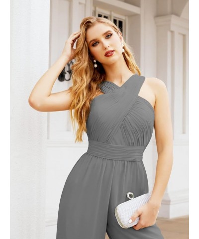 Crisscross Neck Jumpsuit Formal Evening Dress Long Bridesmaid Dresses Bell-bottomed Pants Steel Gray $54.00 Dresses