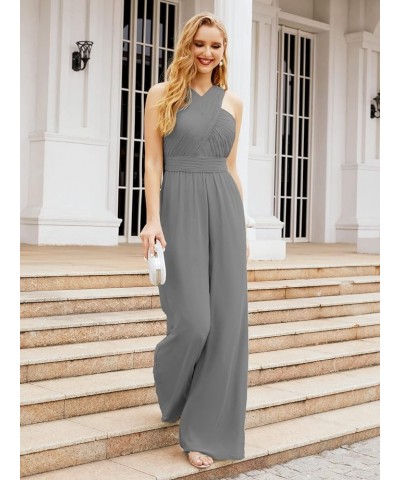 Crisscross Neck Jumpsuit Formal Evening Dress Long Bridesmaid Dresses Bell-bottomed Pants Steel Gray $54.00 Dresses