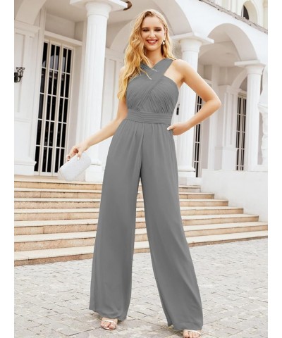 Crisscross Neck Jumpsuit Formal Evening Dress Long Bridesmaid Dresses Bell-bottomed Pants Steel Gray $54.00 Dresses