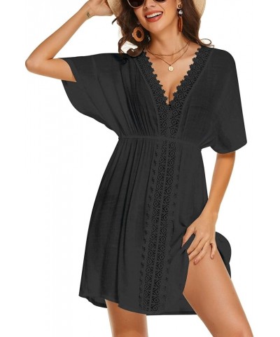 Swimsuit Cover Ups Women's Bathing Suit V Neck Ruffle Sleeve Soft Coverups Dress S-XXL Z-black $13.20 Swimsuits