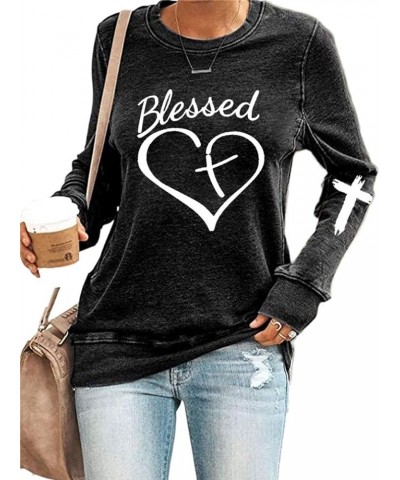 Womens Jesus Cross Letter Print Sweatshirt Long Sleeve Jesus Blouse Pullover Tops Faith Shirt for Women C Black $15.19 Hoodie...