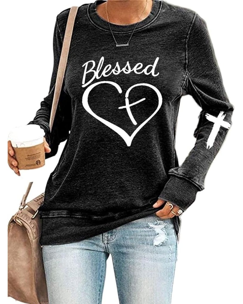 Womens Jesus Cross Letter Print Sweatshirt Long Sleeve Jesus Blouse Pullover Tops Faith Shirt for Women C Black $15.19 Hoodie...