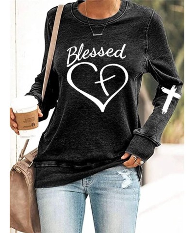 Womens Jesus Cross Letter Print Sweatshirt Long Sleeve Jesus Blouse Pullover Tops Faith Shirt for Women C Black $15.19 Hoodie...