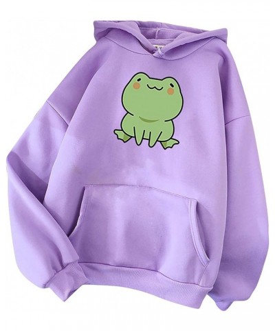 Cute Frog Hoodie for Womens Teen Girls Long Sleeve Patchwork Sweatshirts Kawaii Frog Graphic Pullover with Pocket A00-purple ...