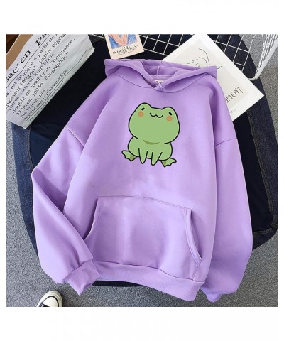 Cute Frog Hoodie for Womens Teen Girls Long Sleeve Patchwork Sweatshirts Kawaii Frog Graphic Pullover with Pocket A00-purple ...