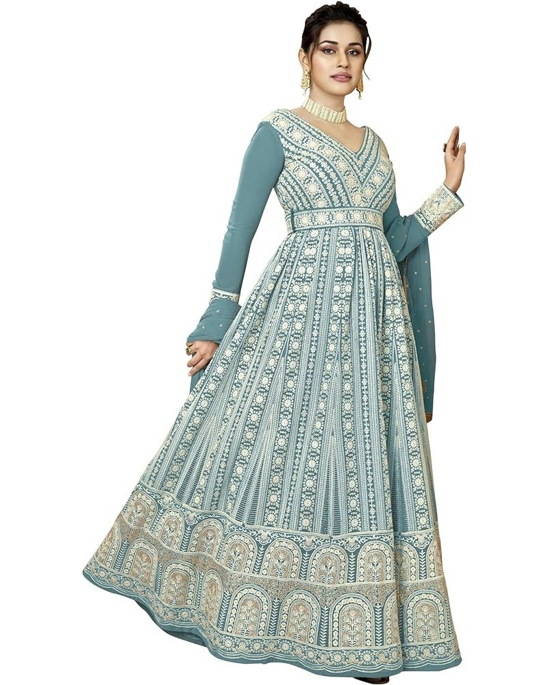 Design a new Sequins Embroidered Georgette Anarkali Suit for ready to wear Sky $33.21 Suits