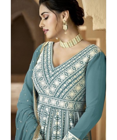 Design a new Sequins Embroidered Georgette Anarkali Suit for ready to wear Sky $33.21 Suits