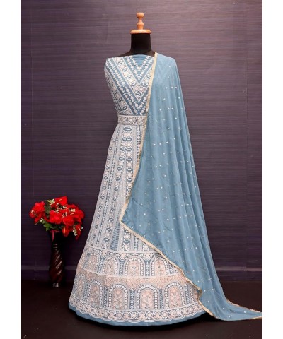 Design a new Sequins Embroidered Georgette Anarkali Suit for ready to wear Sky $33.21 Suits