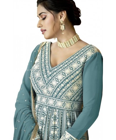 Design a new Sequins Embroidered Georgette Anarkali Suit for ready to wear Sky $33.21 Suits