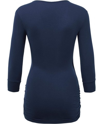 Women's 3/4 Sleeve Cross Front Wrapped V Neck Top S-3XL Wt1255_navy $9.56 Tops