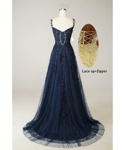 Lace Applique Tulle Prom Dress with Slit Spaghetti Straps A-Line Long Formal Evening Gowns for Women Sage $45.04 Dresses