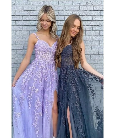 Lace Applique Tulle Prom Dress with Slit Spaghetti Straps A-Line Long Formal Evening Gowns for Women Sage $45.04 Dresses