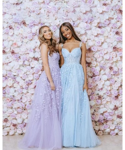 Lace Applique Tulle Prom Dress with Slit Spaghetti Straps A-Line Long Formal Evening Gowns for Women Sage $45.04 Dresses