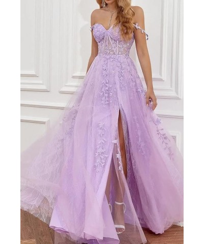 Lace Applique Tulle Prom Dress with Slit Spaghetti Straps A-Line Long Formal Evening Gowns for Women Sage $45.04 Dresses