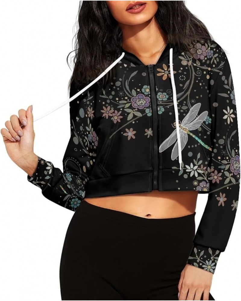 Zip Up Hoodies for Womens Y2K Crop Hoodies Sweatshirt Oversized Jackets Floral Dragonfly $20.39 Hoodies & Sweatshirts