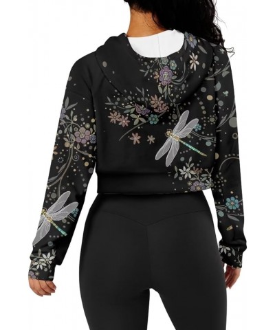 Zip Up Hoodies for Womens Y2K Crop Hoodies Sweatshirt Oversized Jackets Floral Dragonfly $20.39 Hoodies & Sweatshirts