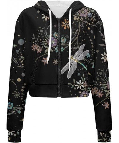 Zip Up Hoodies for Womens Y2K Crop Hoodies Sweatshirt Oversized Jackets Floral Dragonfly $20.39 Hoodies & Sweatshirts