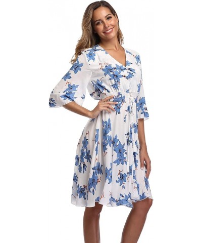 Women's Floral Sundresses Flowy Boho Summer Casual Beach Dress Button Up Midi Party Dress Style A-white&blue Flower $13.10 Dr...