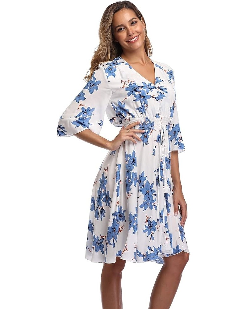 Women's Floral Sundresses Flowy Boho Summer Casual Beach Dress Button Up Midi Party Dress Style A-white&blue Flower $13.10 Dr...