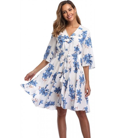 Women's Floral Sundresses Flowy Boho Summer Casual Beach Dress Button Up Midi Party Dress Style A-white&blue Flower $13.10 Dr...