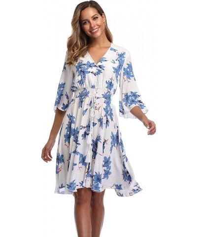 Women's Floral Sundresses Flowy Boho Summer Casual Beach Dress Button Up Midi Party Dress Style A-white&blue Flower $13.10 Dr...